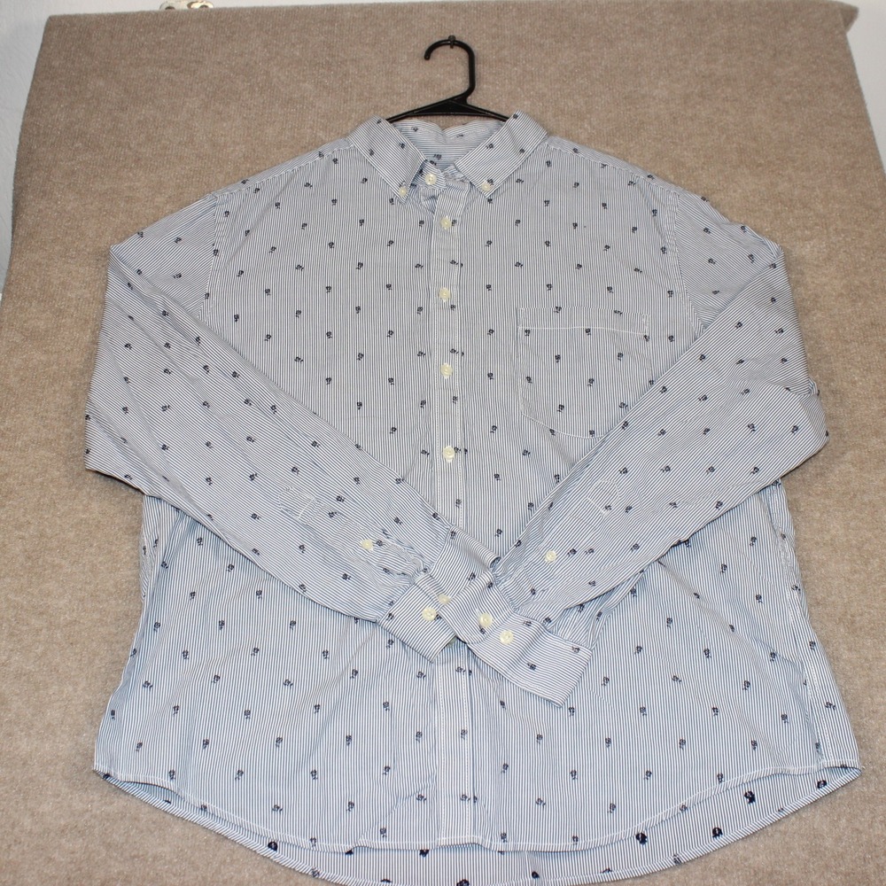 Goodfellow & Co Mens XL Blue White Striped Floral Rose Button Down Shirt Cotton